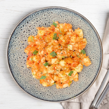 Cassolette de haricots blancs à la tomate et tofu fumé