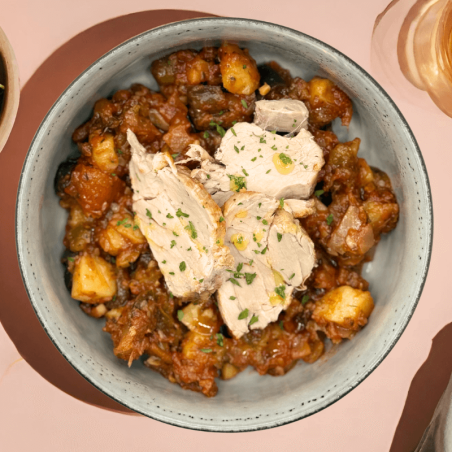 Filet mignon de porc, caponata à la sicilienne
