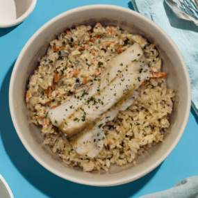 Filet de merlan, julienne de légumes et crème de moutarde