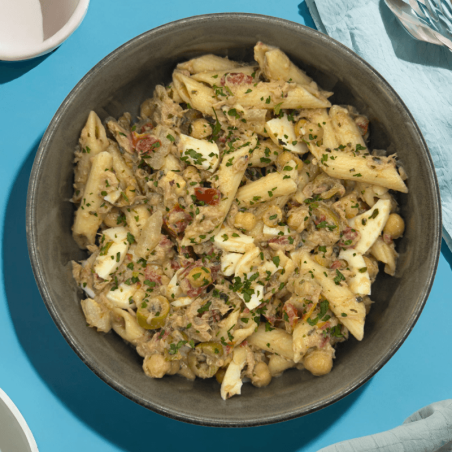 Salade de penne au thon, vinaigrette au zaathar