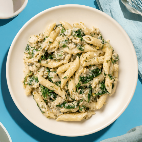 Penne au poisson, sauce citronnée aux câpres