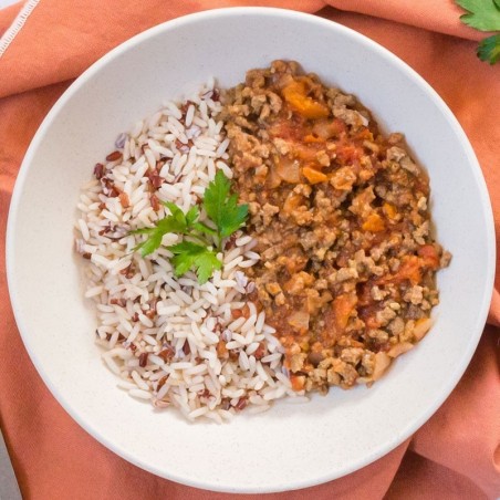 Boeuf façon tomates farcies et duo de riz